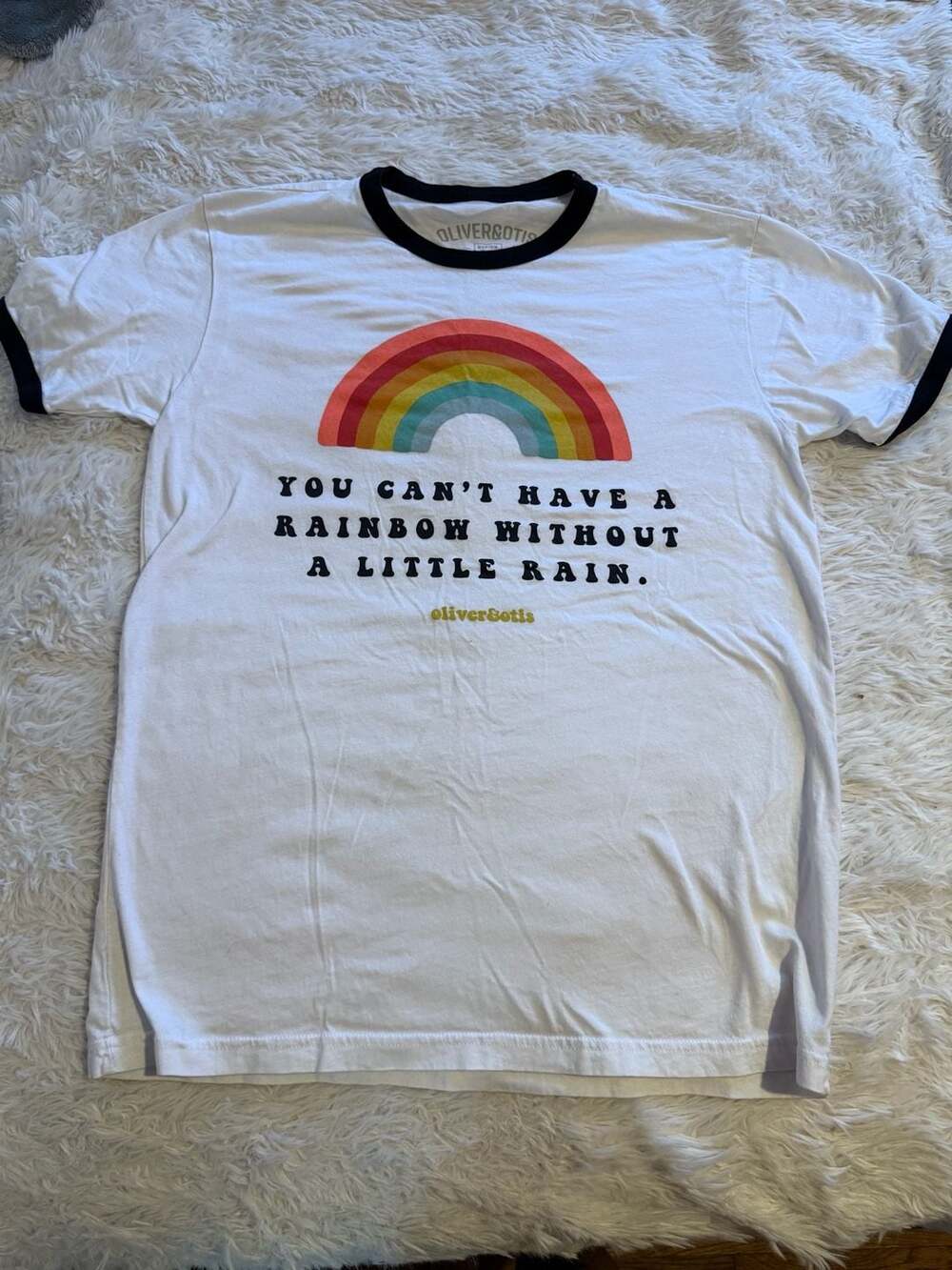 Oliver & Otis Ringer T-Shirt Size Medium Rainbow Graphic